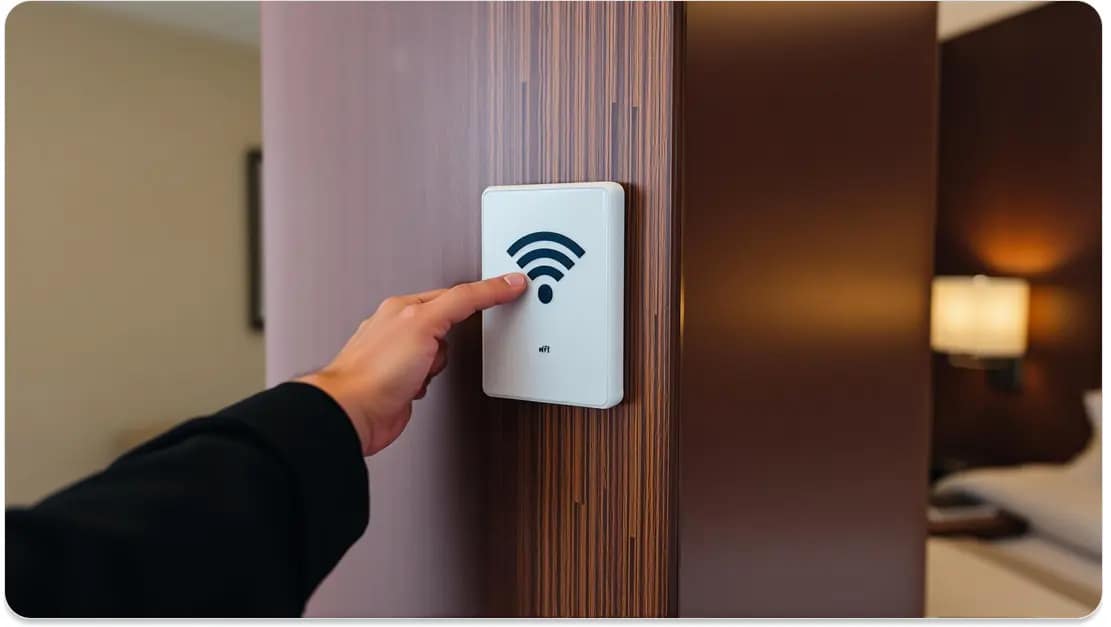 a hotel worker is using WIFI panic button in a hotel a hotel worker is using WIFI panic button in a hotel