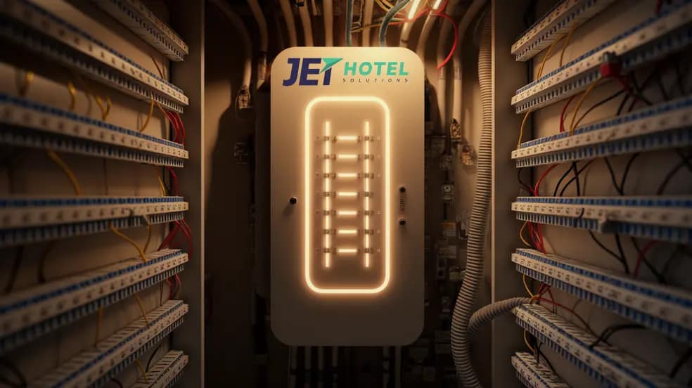A photo of a sleek, modern adjustable circuit breaker panel in a hotel basement, glowing softly with LED indicators, surrounded by neatly organized wiring A photo of a sleek, modern adjustable circuit breaker panel in a hotel basement, glowing softly with LED indicators, surrounded by neatly organized wiring